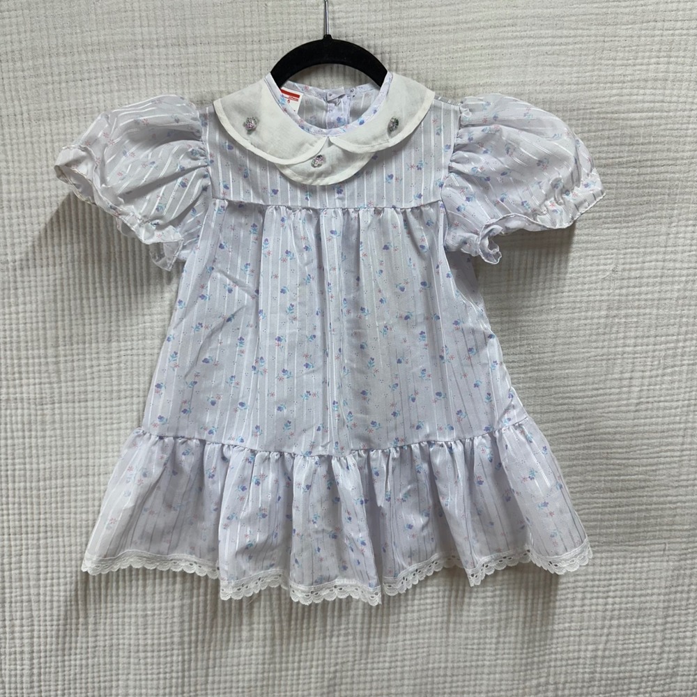 VTG 70s 80s JCPenney Girls Sheer Floral Dress Size 5 Cottagecore Coquette FLAWED